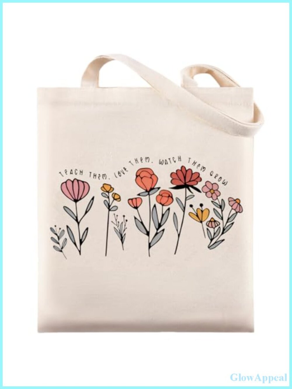 Teacher Tote Bag Canvas Flower Printed Sturdy Cotton Shoulder Bag Gifts